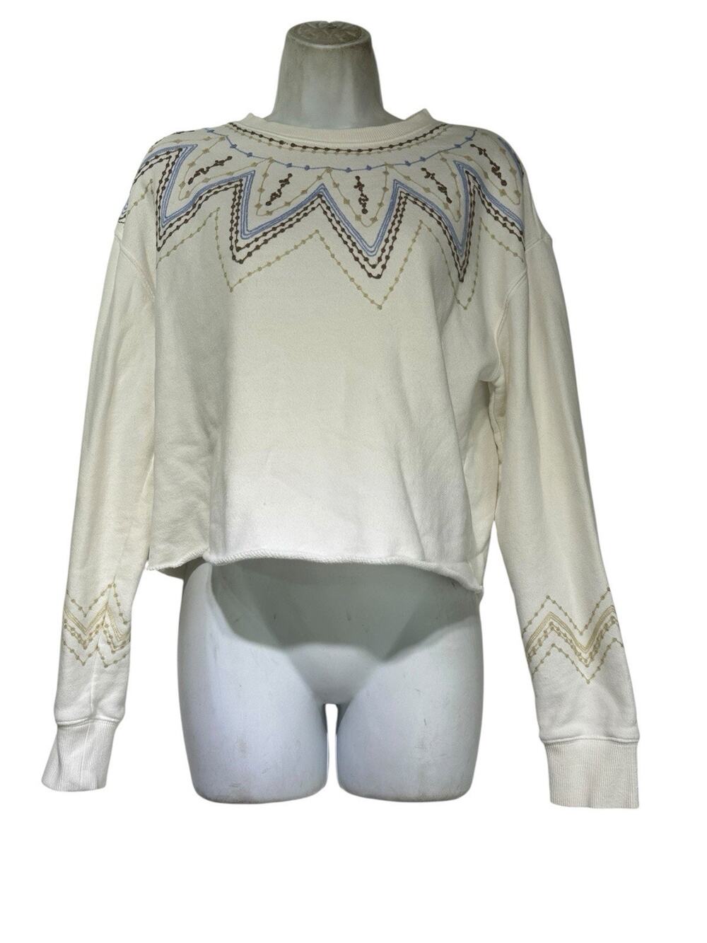 Spiritual Gangster Women’s Size S mazzy White Embroidered Cropped Sweatshirt